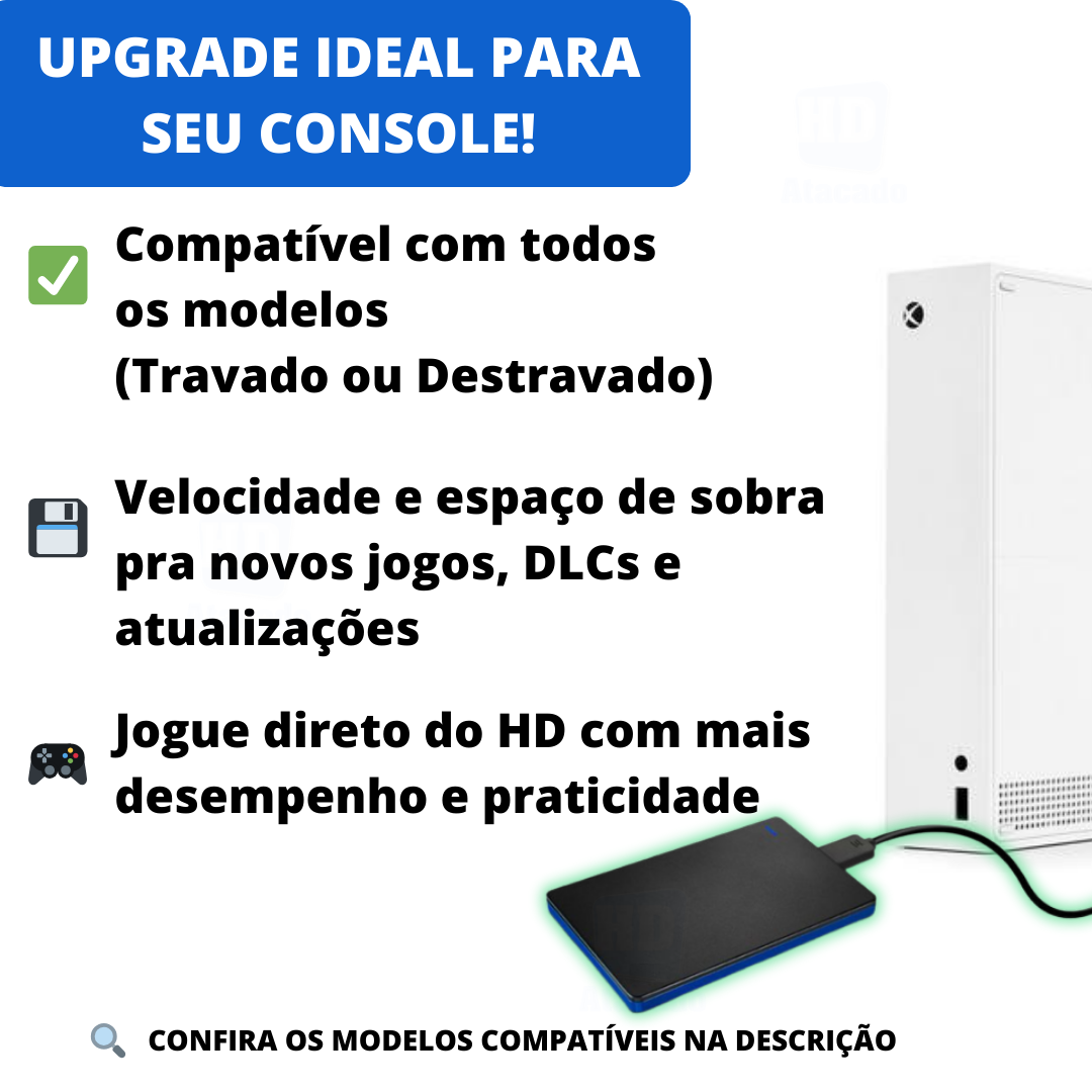 HD Externo 500GB a 1TB USB 3.0 – Armazenamento Rápido e Portátil para PlayStation, Xbox, Notebook e PC! Nunca Mais Apague Nada!