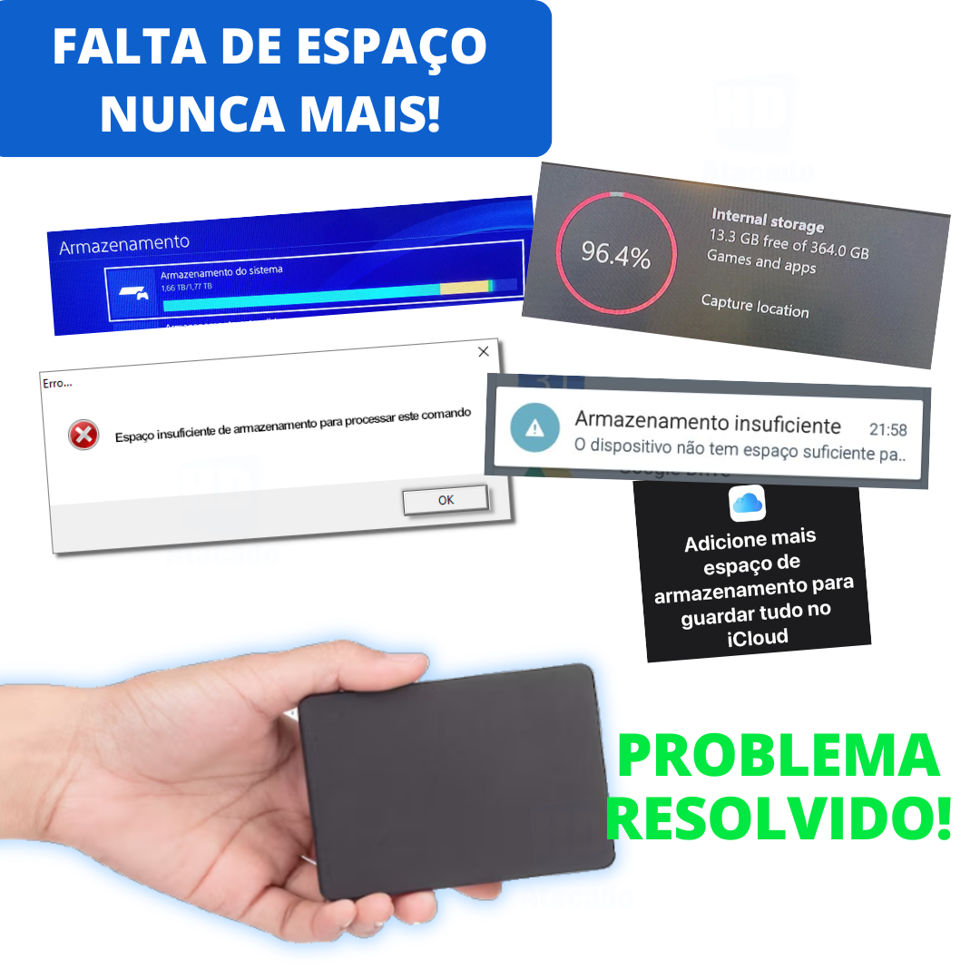 HD Externo 1TB USB 3.0 – Armazenamento Portátil e Rápido de Xbox, PlayStation, Notebook e PC! Nunca Mais Apague Nada!