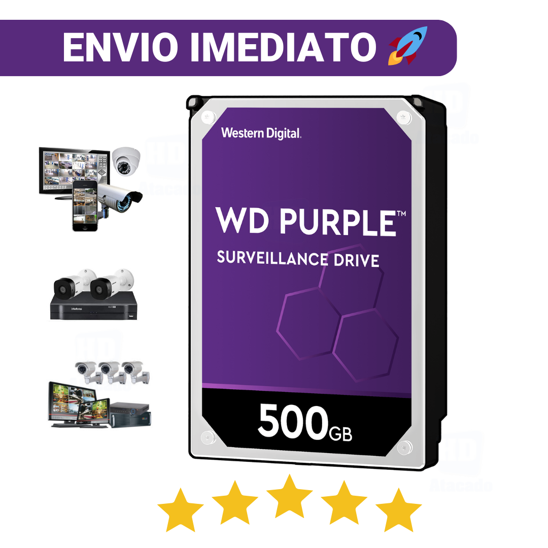 HD 500GB WD Purple de DVR/CFTV/PC - HD Interno para Sistemas SATA + Segurança