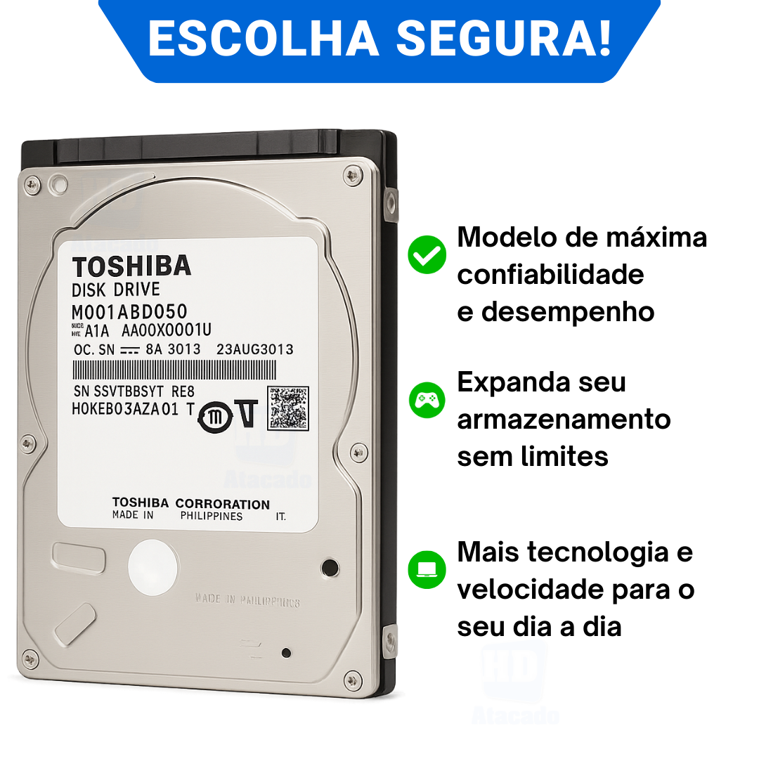 HD Toshiba Interno Slim 2.5” SATA 3 – Compatível com Xbox, Console e Notebook | Produto Original com Garantia