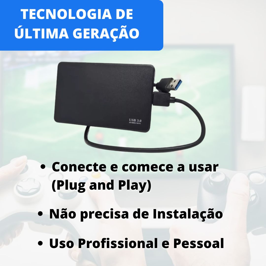 HD Externo 500GB USB 3.0 – Armazenamento Rápido e Portátil para Xbox, PlayStation, Notebook e PC! Nunca Mais Apague Nada!