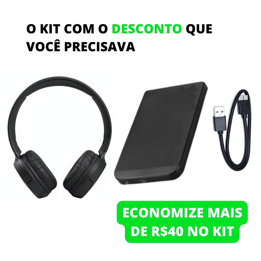 Kit HD Externo 500GB + Fone Bluetooth: Armazenamento Extra e Som Imersivo com Tecnologia USB 3.0 e Bluetooth 5.0