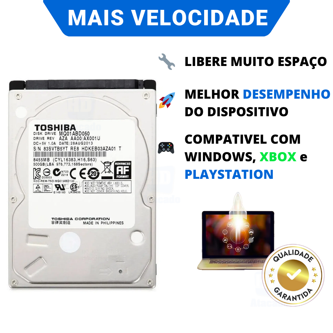 HD Toshiba Interno Slim 2.5” SATA 3 – Compatível com Xbox, Console e Notebook | Produto Original com Garantia