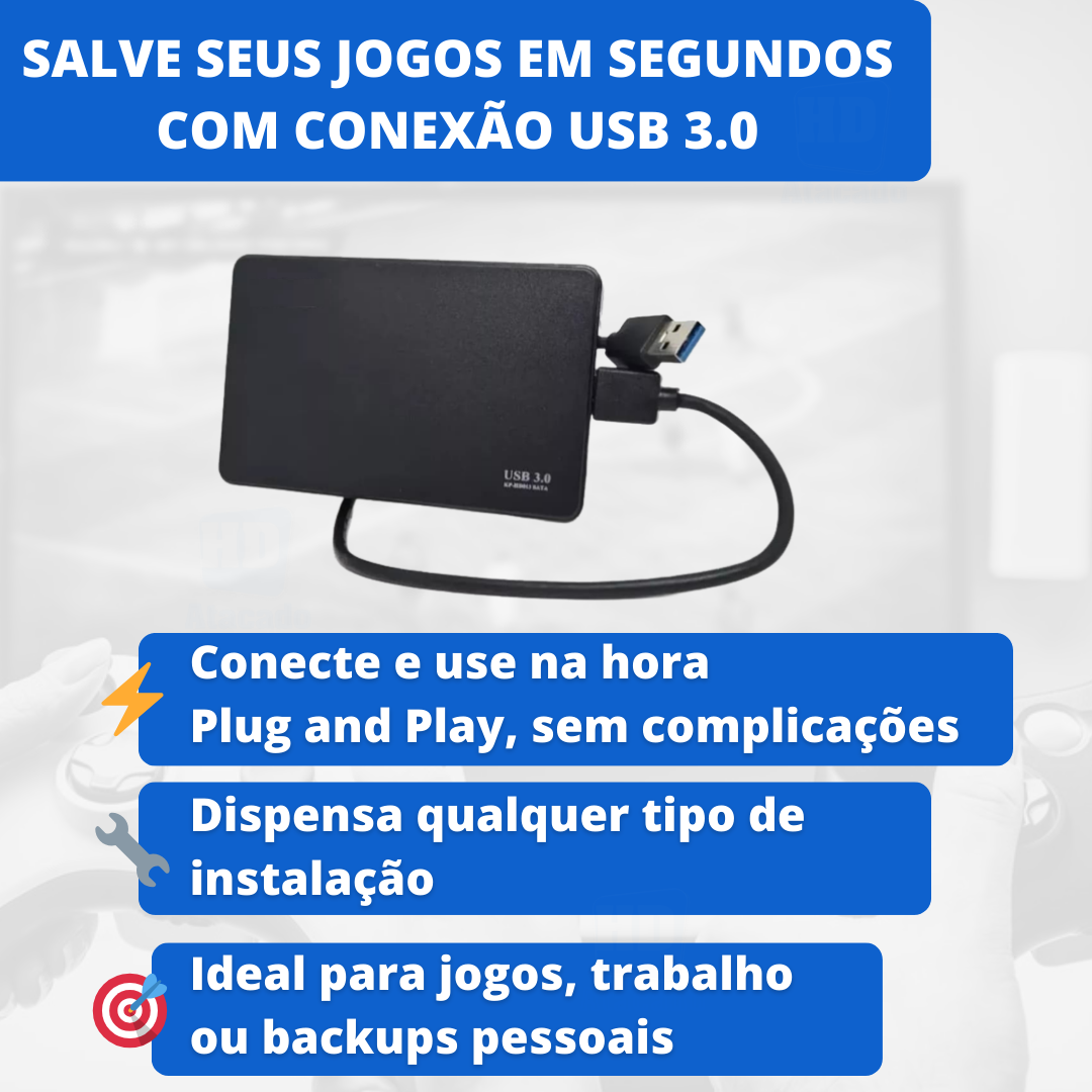 HD Externo 1TB USB 3.0 – Armazenamento Portátil e Rápido de Xbox, PlayStation, Notebook e PC! Nunca Mais Apague Nada!