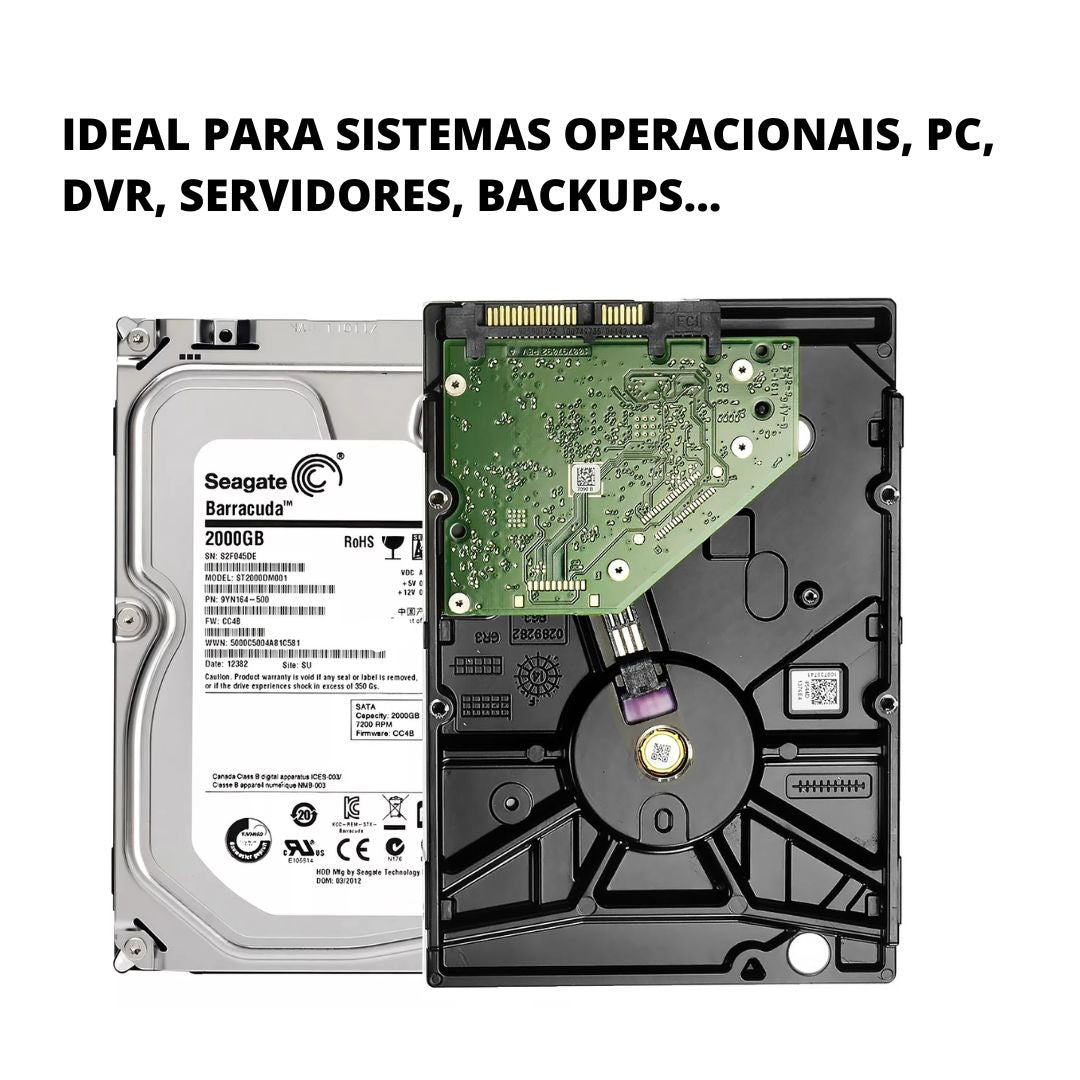 HD Seagate 2TB Interno 3.5" SATA III, 7200 RPM: Alto Desempenho para DVR, CFTV, Computadores e Sistemas de Segurança | Garantia e Nota Fiscal
