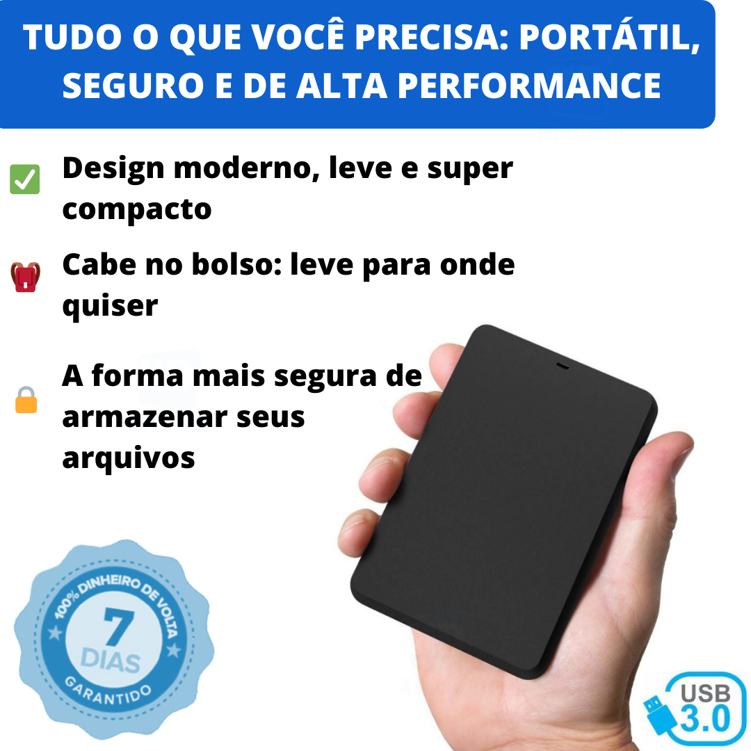 HD Externo 1TB USB 3.0 – Armazenamento Portátil e Rápido de Xbox, PlayStation, Notebook e PC! Nunca Mais Apague Nada!