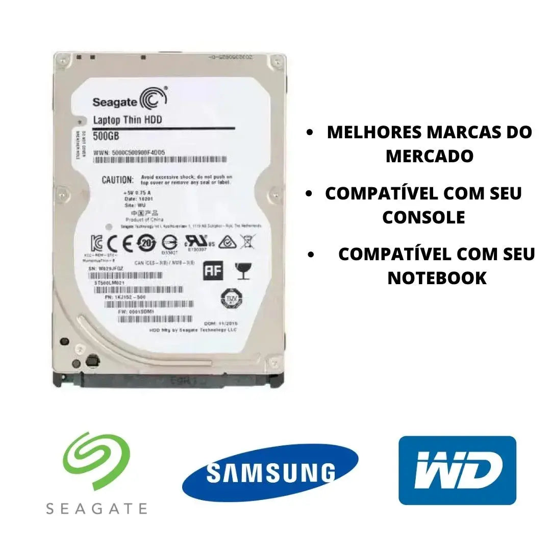 HD Interno Slim 2.5" para Xbox 360, One e Series | 1TB / 500GB / 320GB | Pronto para uso