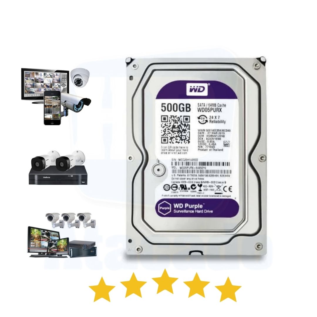 HD 500GB WD Purple de DVR/CFTV/PC - HD Interno para Sistemas SATA + Segurança