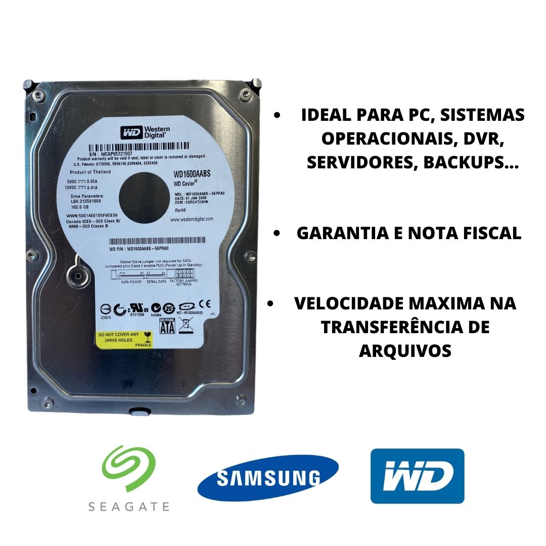 HD 160gb Interno para DVR/PC/COMPUTADOR - Desktop SATA + Segurança e Velocidade - Intelbras/Hikivision/Giga