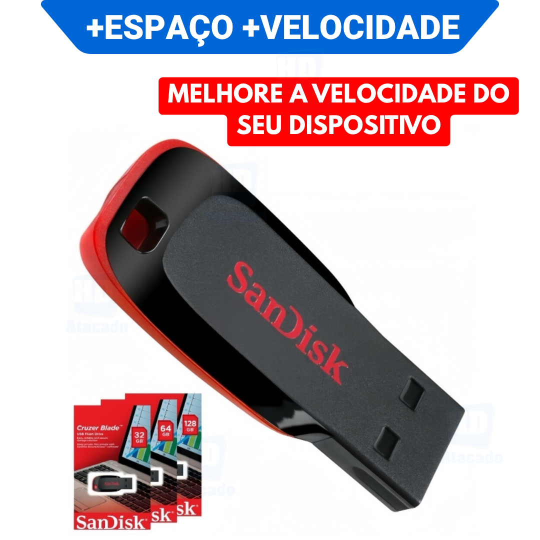 Pen Drive Sandisk ULTRA RÁPIDO para Musicas Multimídia, Jogos, Celular, Xbox, Caixa de Som - Original USB 2.0 16GB 32GB 64GB 128GB