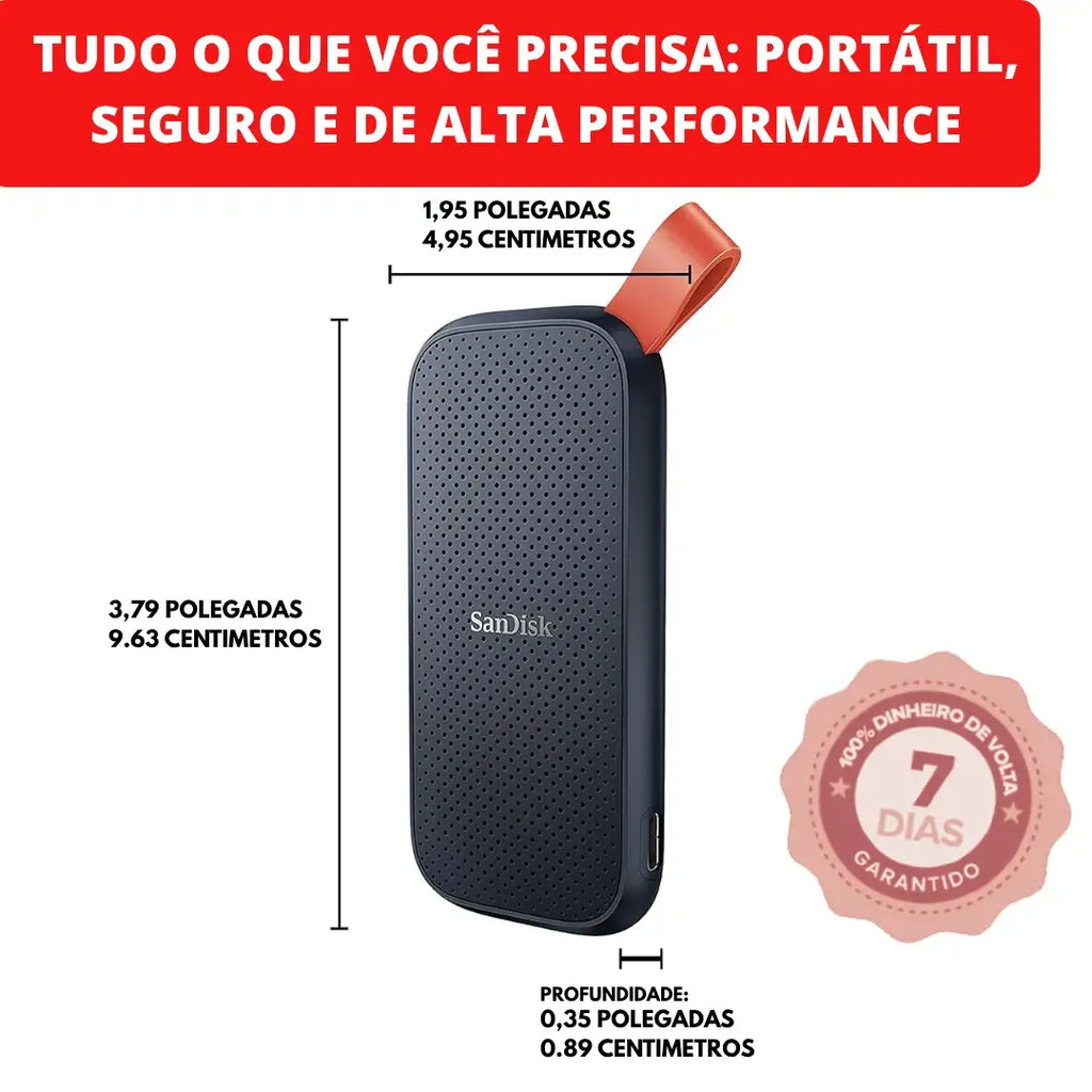 SSD Externo SanDisk para armazenamento rápido de fotos vídeos e documentos