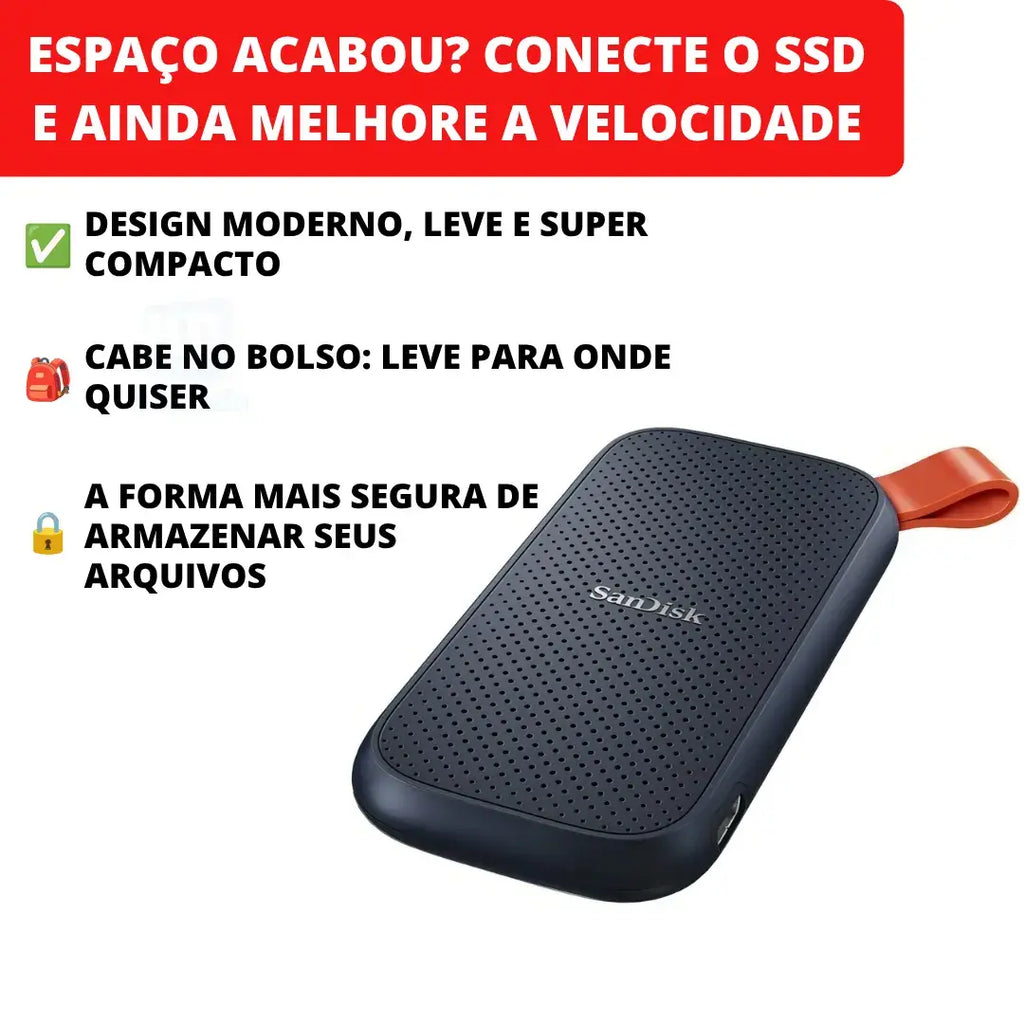SSD Externo SanDisk Portable com design compacto para uso diário