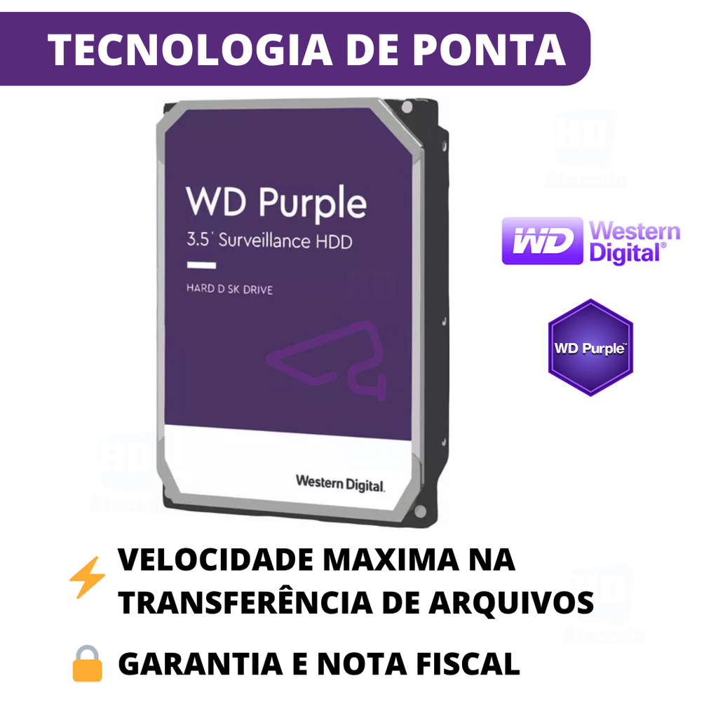 HD 500GB WD Purple de DVR/CFTV/PC - HD Interno para Sistemas SATA + Segurança