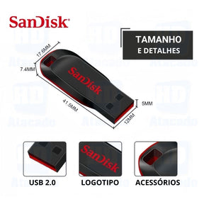 Pen Drive Sandisk ULTRA RÁPIDO para Musicas Multimídia, Jogos, Celular, Xbox, Caixa de Som - Original USB 2.0 16GB 32GB 64GB 128GB