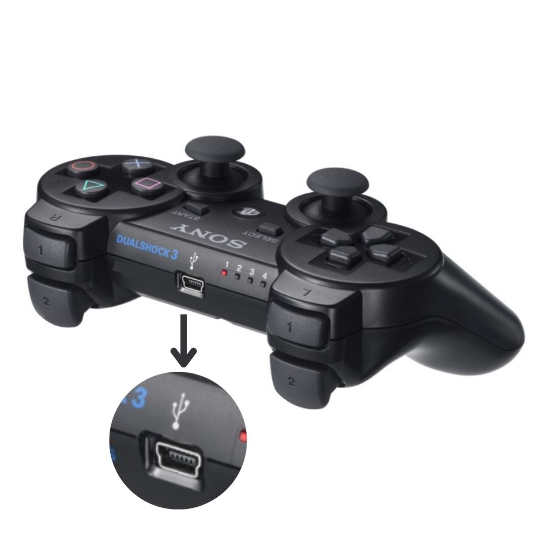 Kit 2 Controles de PS3 Joystick Manete Dualshock 3 Modelo Playstation c/ Logo Bluetooth Wireless