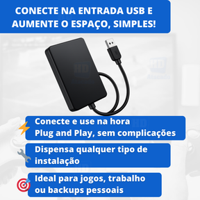 HD Externo 500GB a 1TB USB 3.0 – Armazenamento Rápido e Portátil para PlayStation, Xbox, Notebook e PC! Nunca Mais Apague Nada!