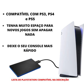 HD Externo conectado a um Playstation atraves da porta USB para aumentar espaço e melhorar o desempenho do console PS2, PS3, PS4, PS5 e todos os outros